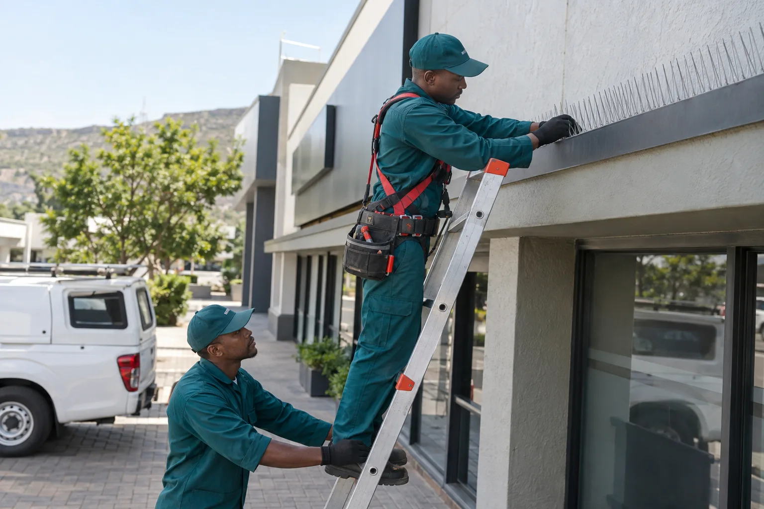 Bird proofing installation carried out by a pest control team