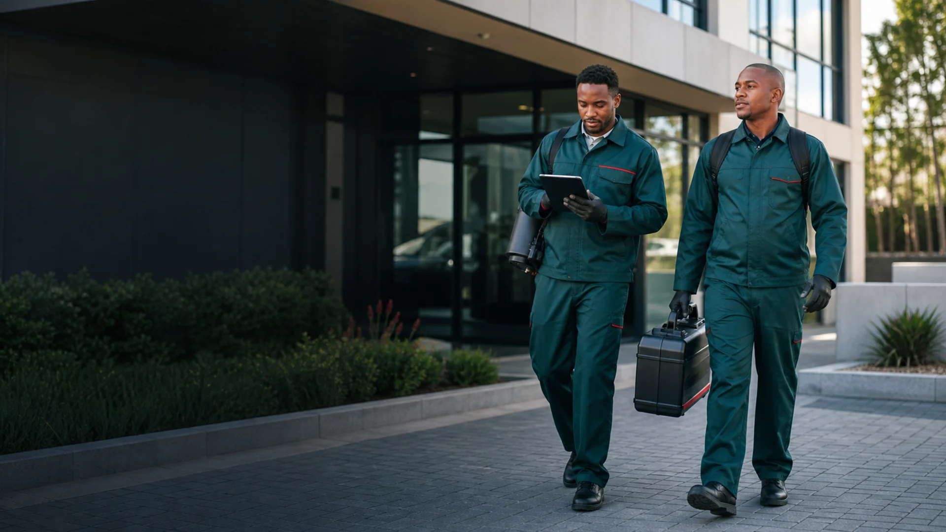 Alpha Pest Controls technicians arriving for a pest inspection