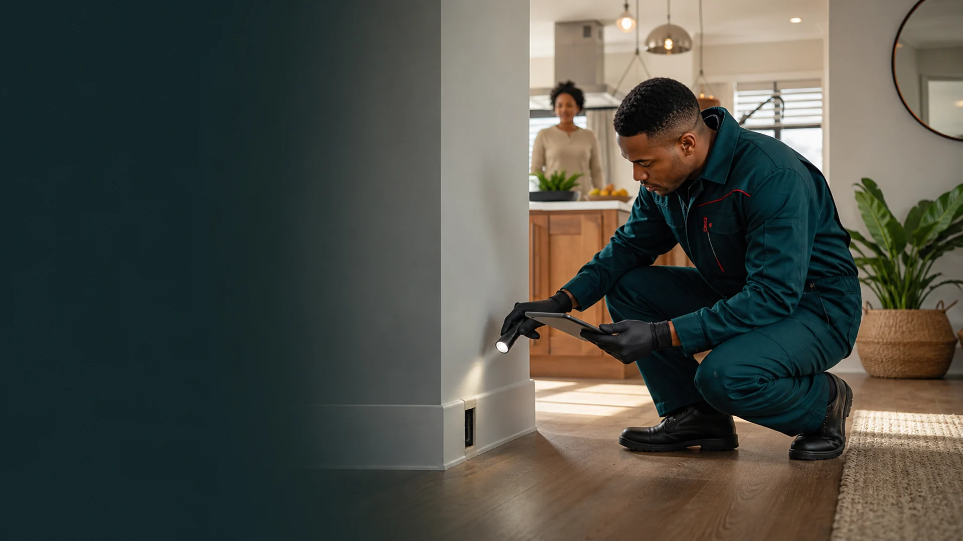 Residential pest control inspection in an occupied home